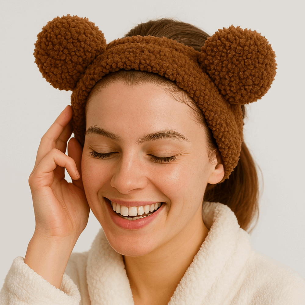 Lot De 2 Bandeaux Cheveux Chat Mignon Velours - Bandeau Maquillage Soins Peau Femme Fille, Marron Et Blanc Cassé