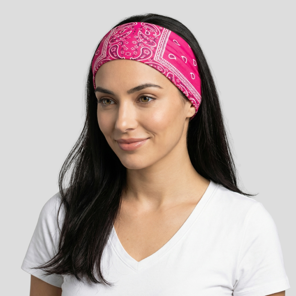 Bandeau Bandana Fuchsia - bandeau cheveux femme mannequin brune au cheveux long