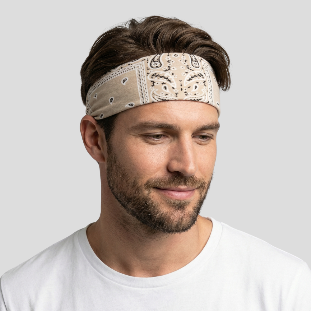 Bandeau Bandana Homme Beige - bandeau homme cheveux mannequin