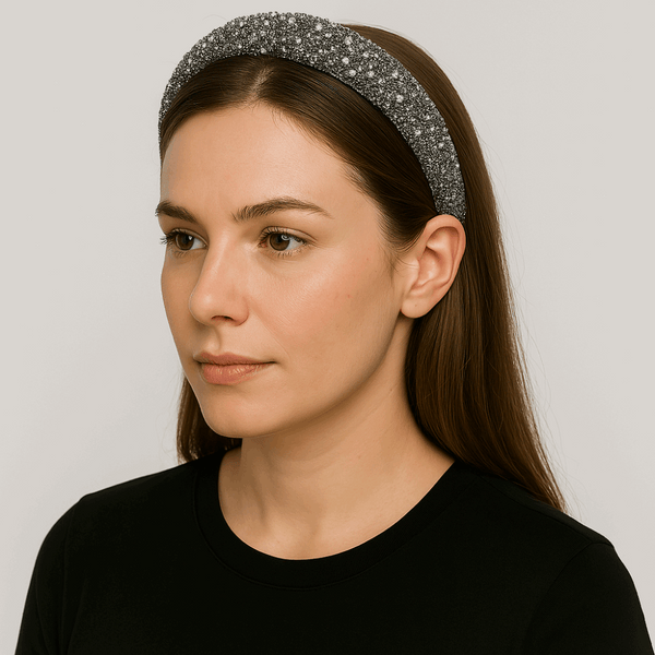 Serre-Tête Perles Strass Scintillant Argent - Bandeau Épais Rembourré Femme Fille