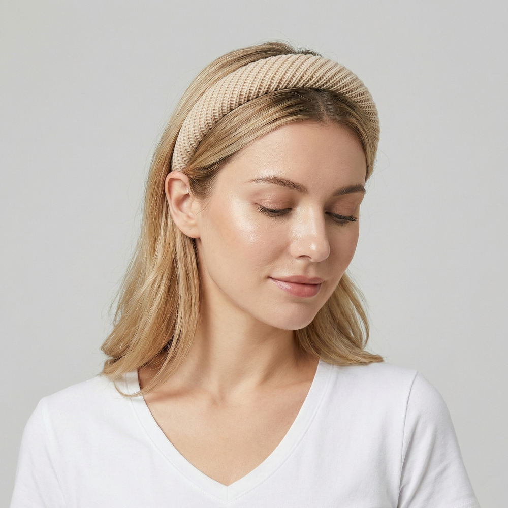 Serre Tete en Mailles Crème - serre tete femme mannequin blonde cheveux mi long