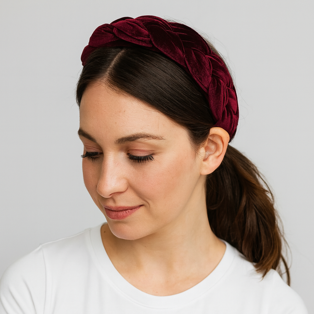 Serre tete en tresse velours bordeaux - serre tete velours femme
