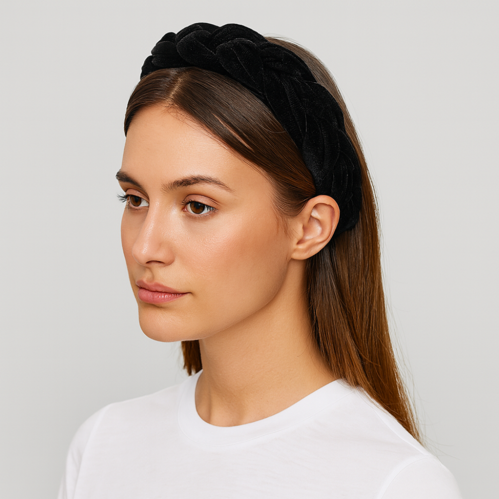 Serre tete velours tresse noir - serre tete femme