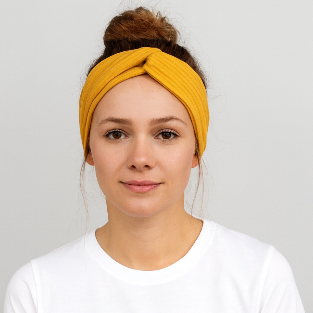 bandeau fin cheveux femme jaune moutarde - Bandeau cheveux femme